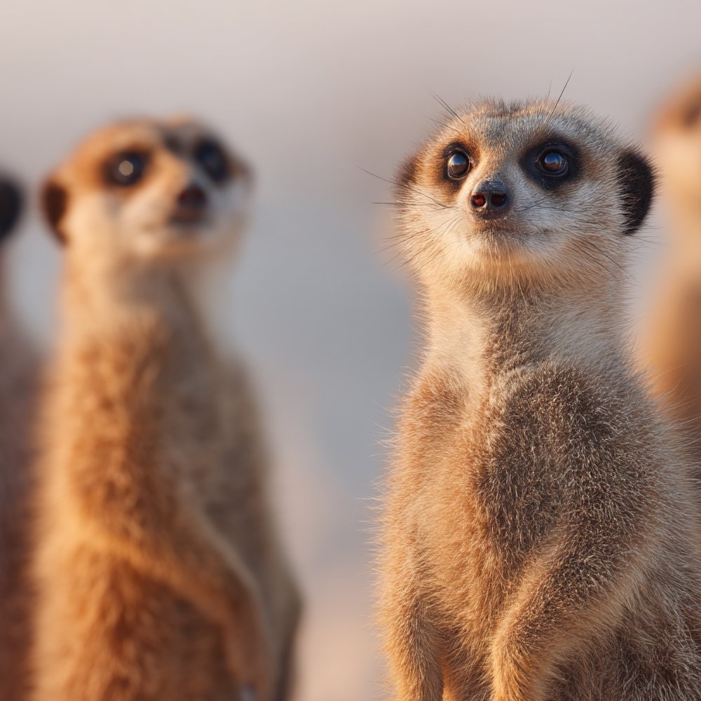 Five Shy Meerkats sunrise tour Oudtshoorn, close-up of meerkats in the wild